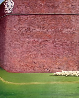 Mura con pecore a destra